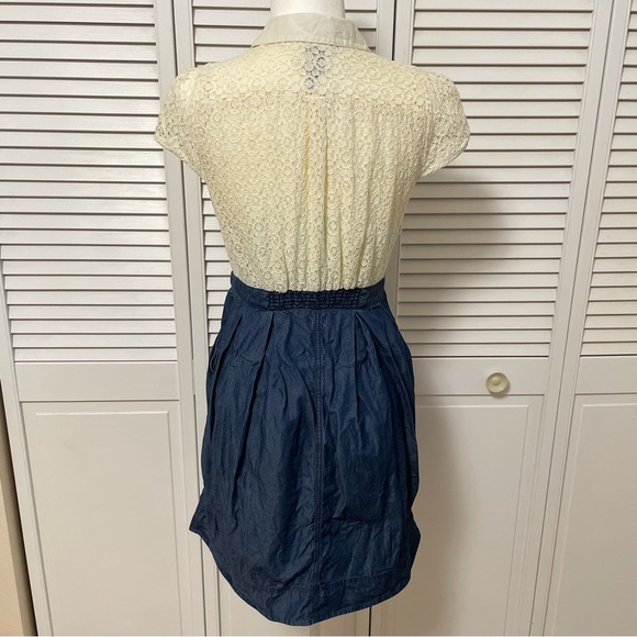 Anthropologie HD in Paris Ivory Chambray Lace and Denim Dress Country Size 8 - Picture 5 of 15